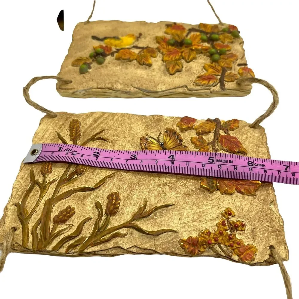 Fall Harvest Wall Hanging Vintage Pumpkins Mouse Butterfly Bird Charming 22
